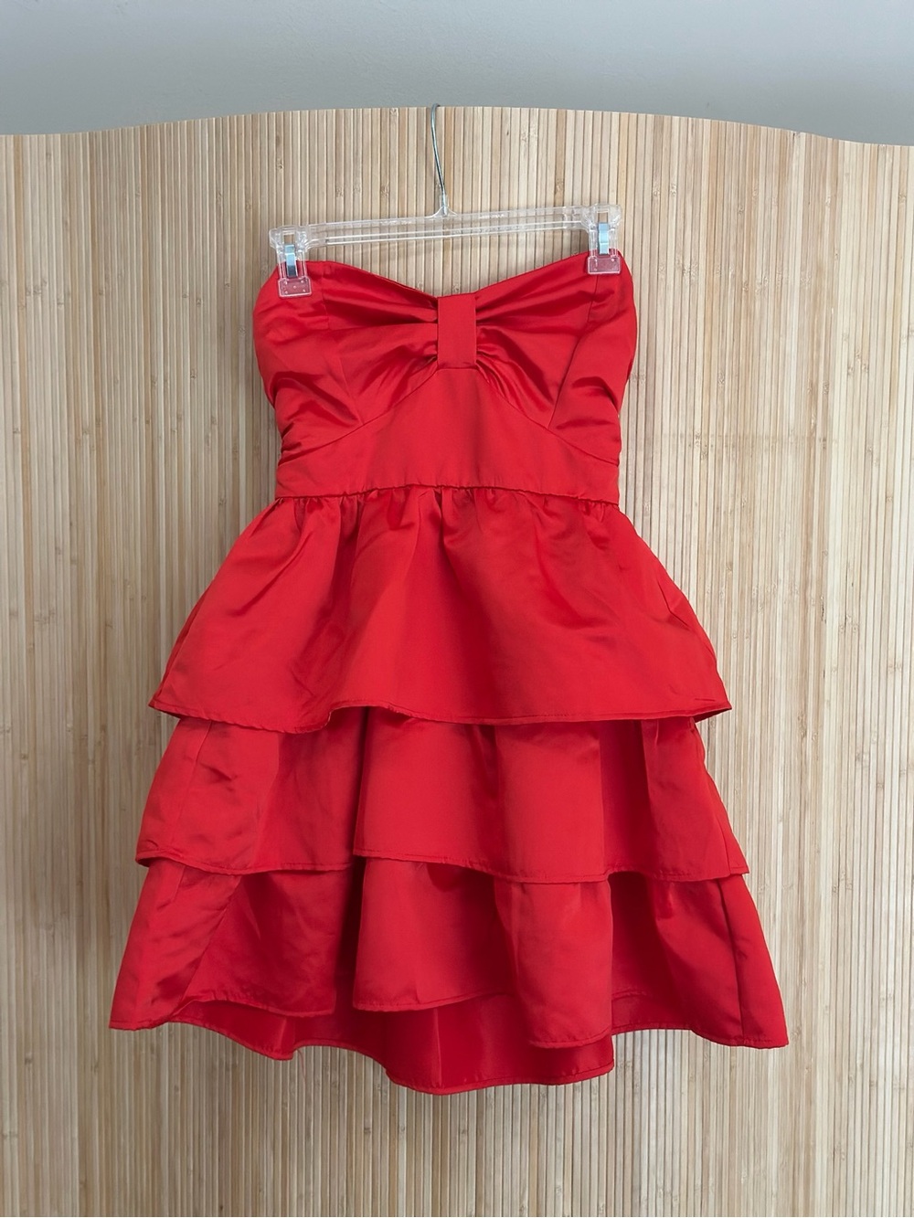 Flying Tomato Strapless Red Tiered Party Dress with Bow Detail